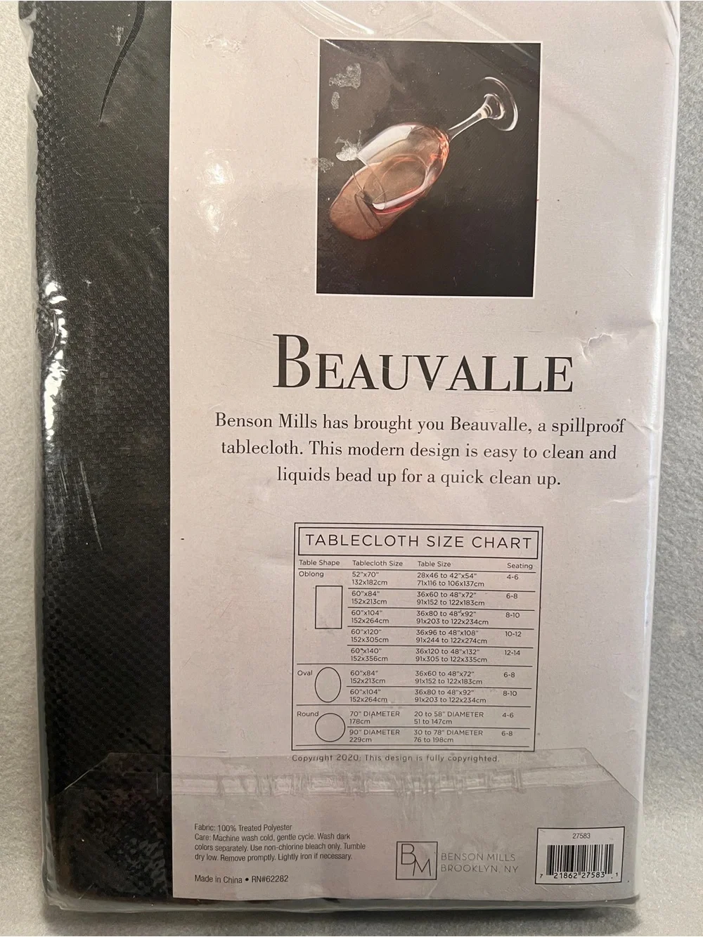 Beauvalle Black Spillproof Tablecloth 60x104 Textured Oblong New